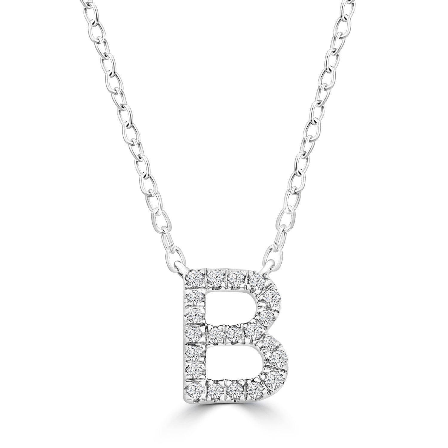 9ct White Gold Diamond Initial 'B' Necklace