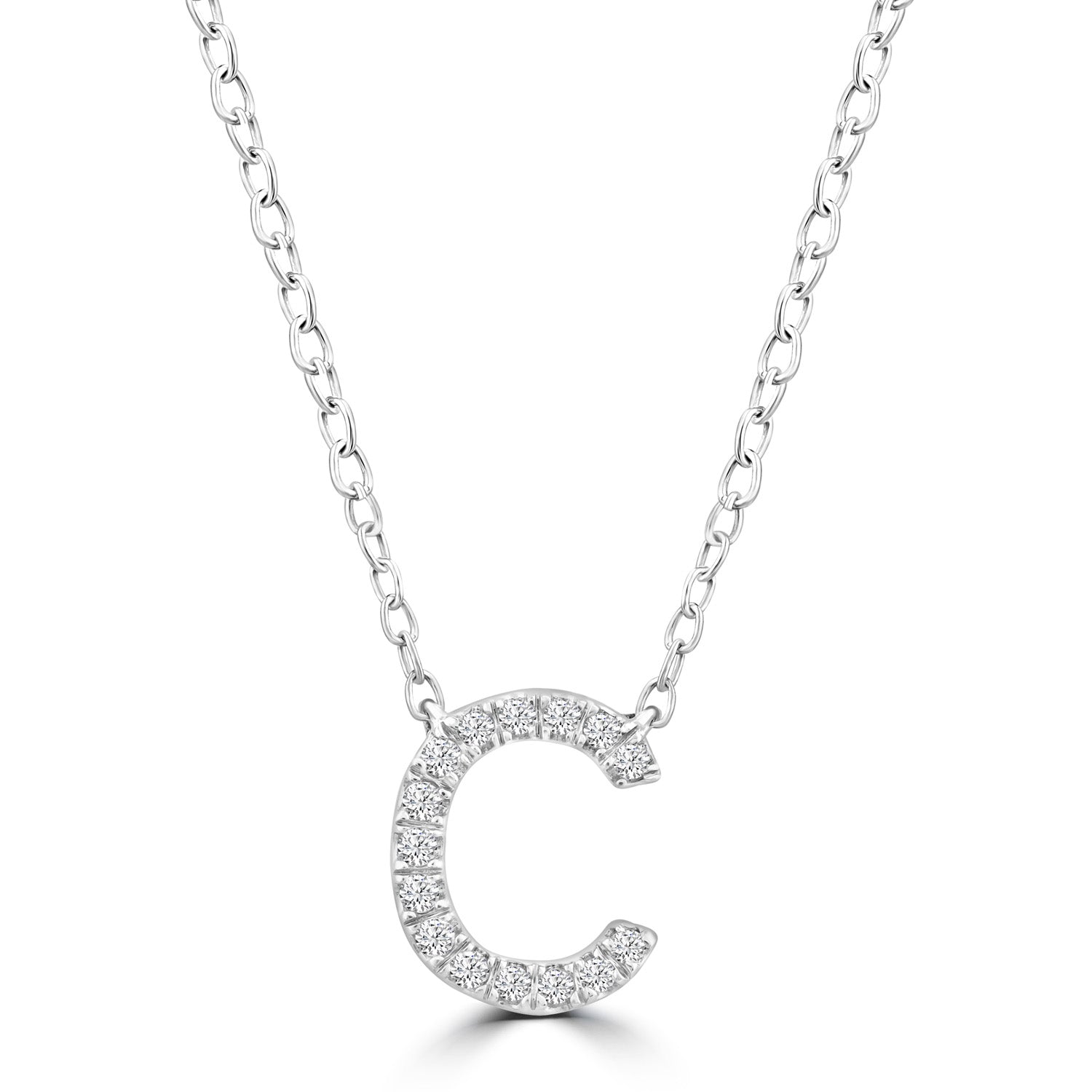 9ct White Gold Diamond Initial 'C' Necklace