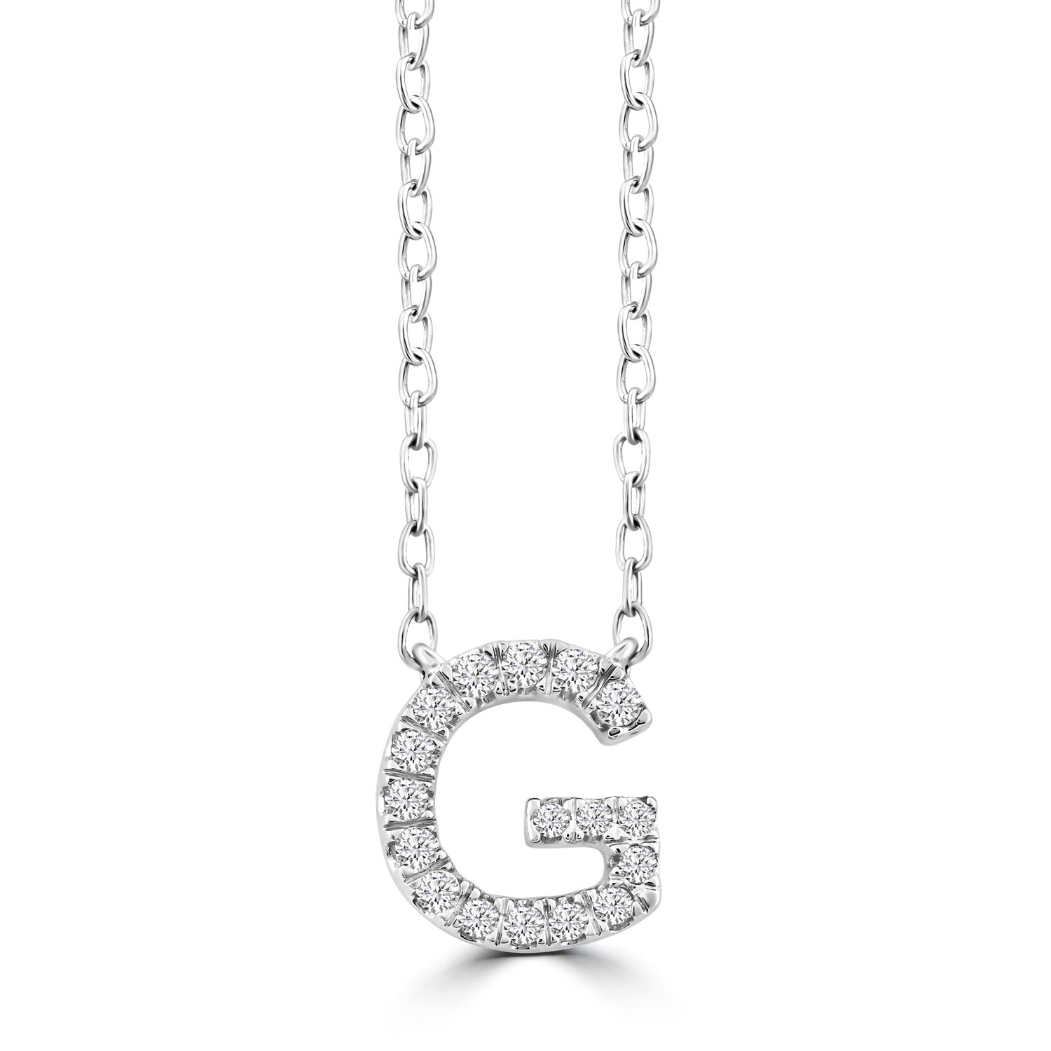 9ct White Gold Diamond Initial 'G' Necklace