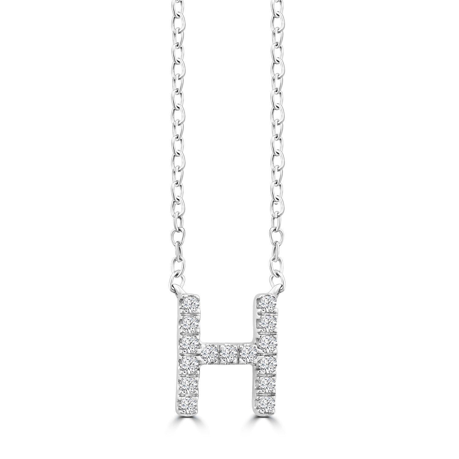 9ct White Gold Diamond Initial 'H' Necklace