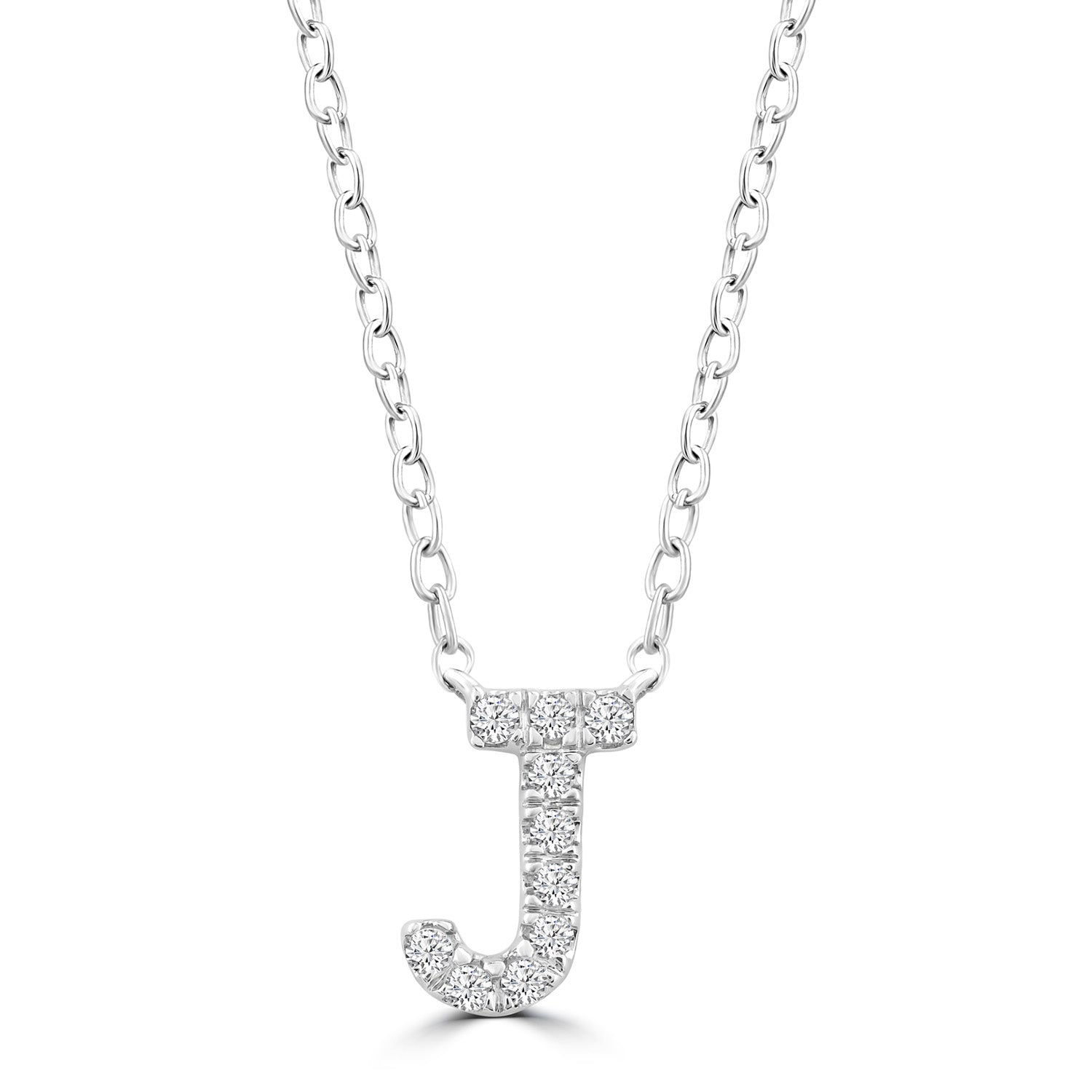 9ct White Gold Diamond Initial 'J' Necklace