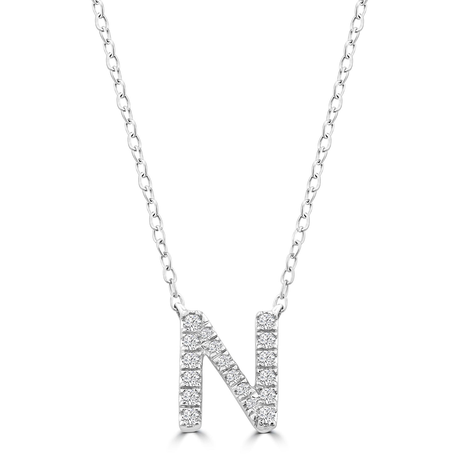 9ct White Gold Diamond Initial 'N' Necklace