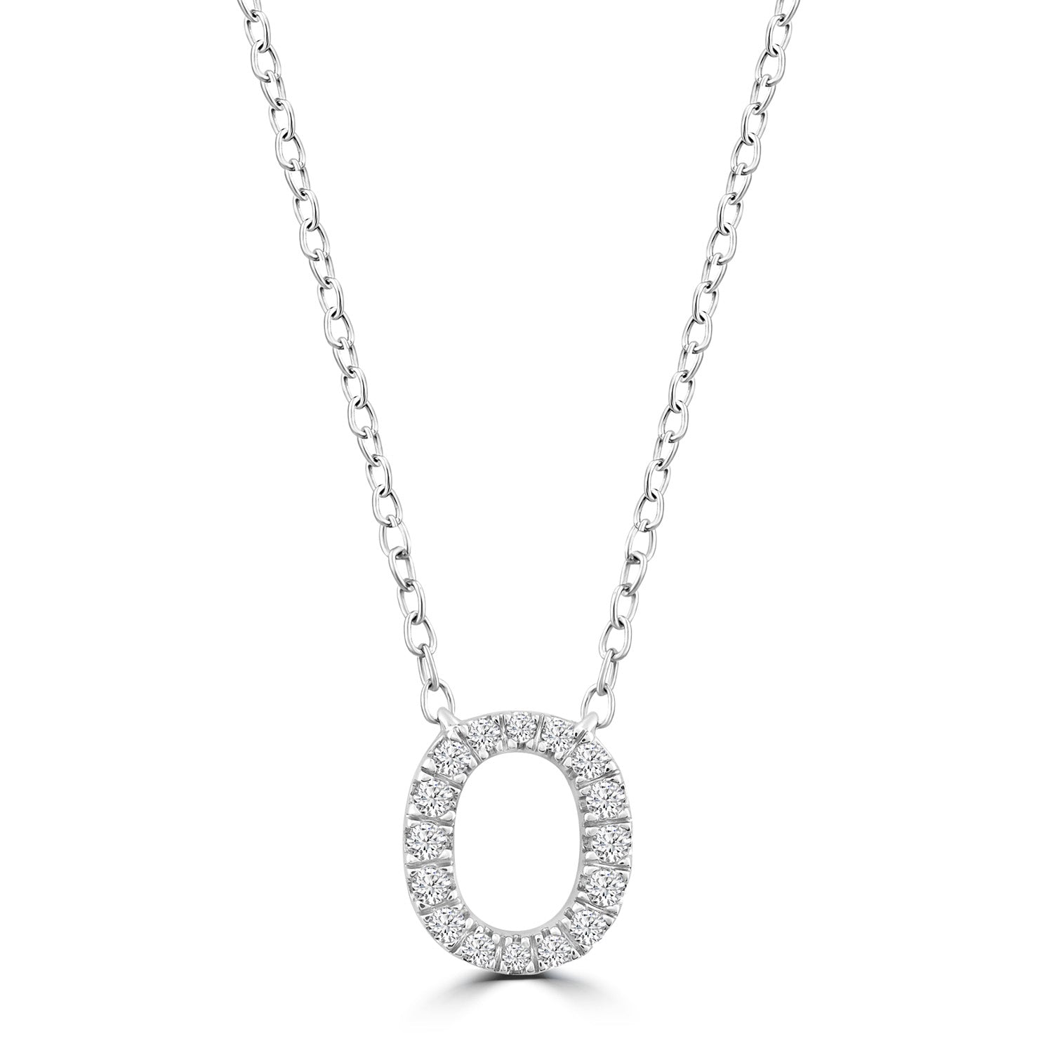 9ct White Gold Diamond Initial 'O' Necklace
