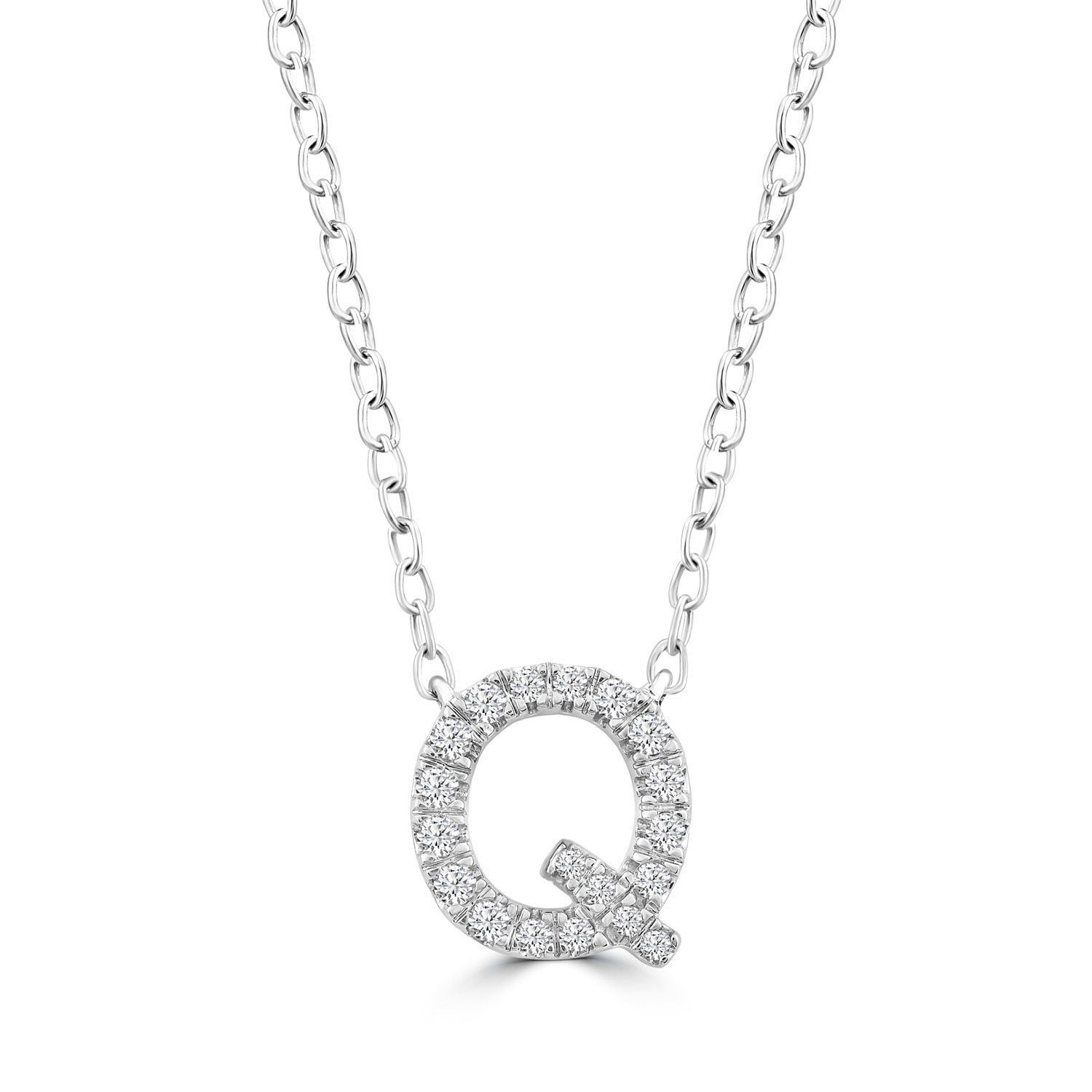 9ct White Gold Diamond Initial 'Q' Necklace