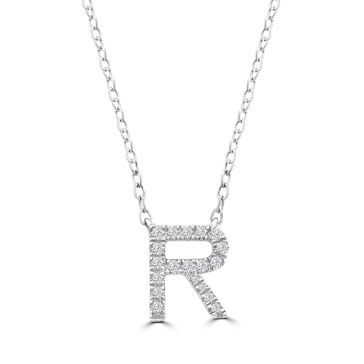 9ct White Gold Diamond Initial 'R' Necklace
