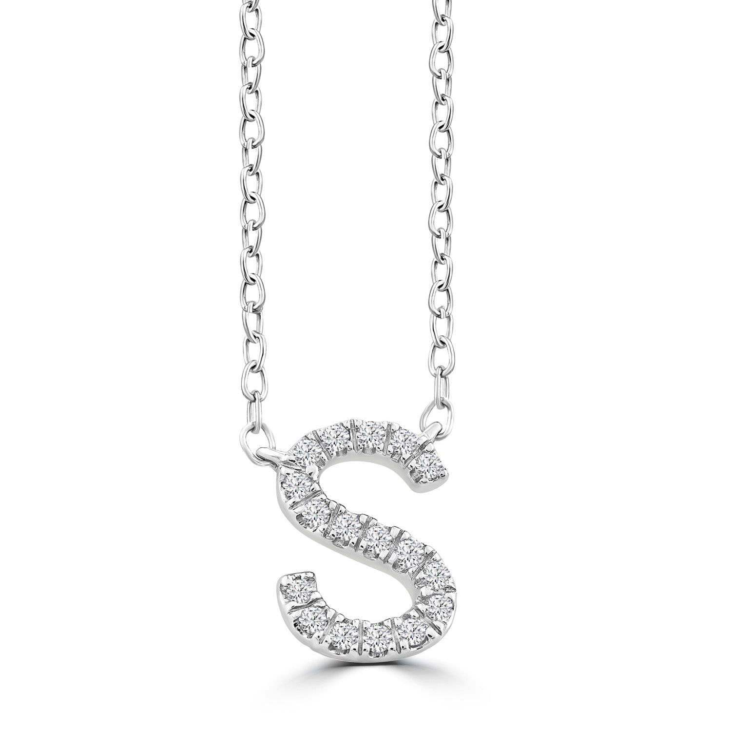 9ct White Gold Diamond Initial 'S' Necklace
