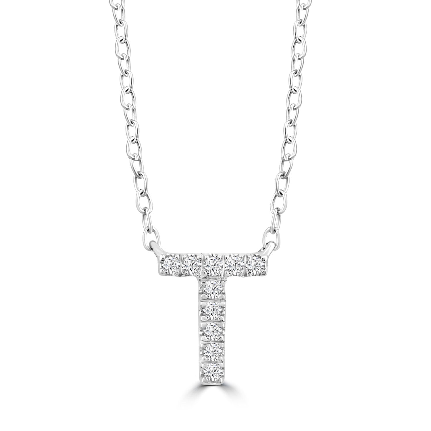 9ct White Gold Diamond Initial 'T' Necklace