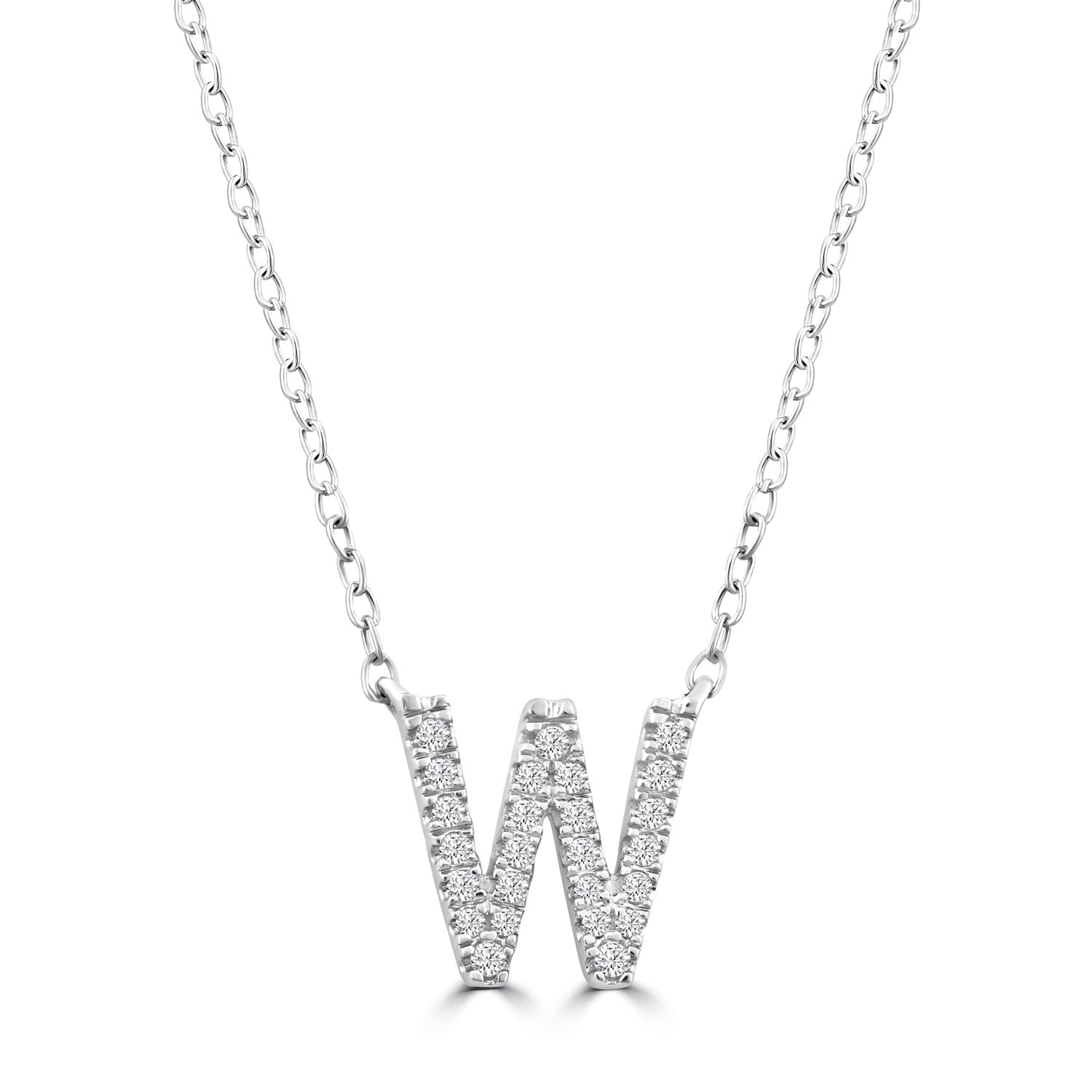 9ct White Gold Diamond Initial 'W' Necklace