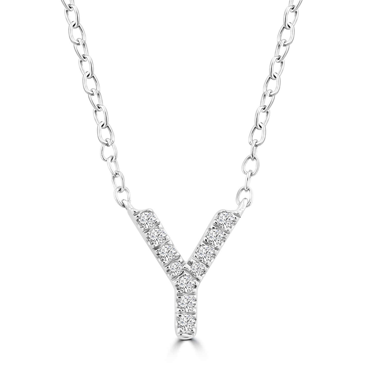 9ct White Gold Diamond Initial 'Y' Necklace
