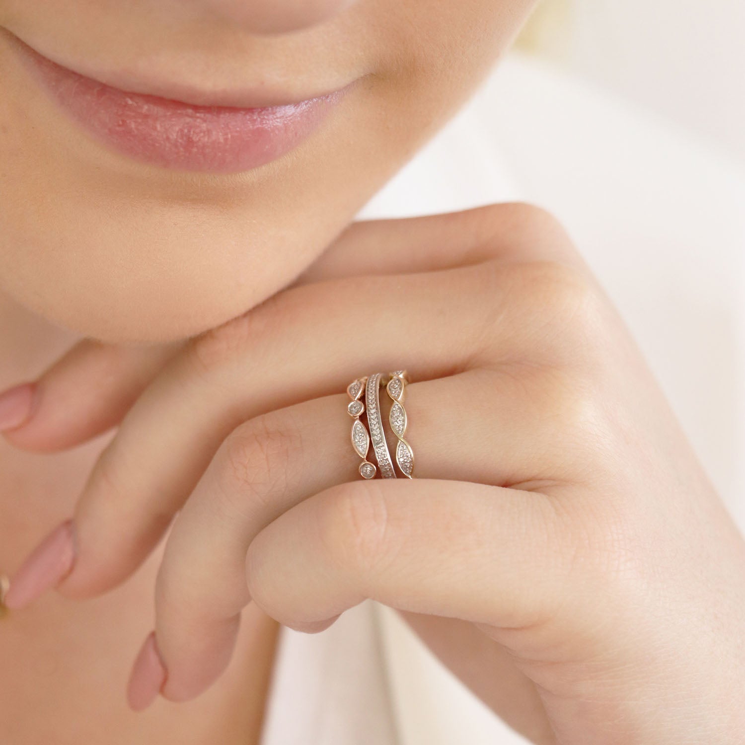 Diamond Tri Colour Ring with 0.10ct Diamonds in 9ct Tri Colour Gold