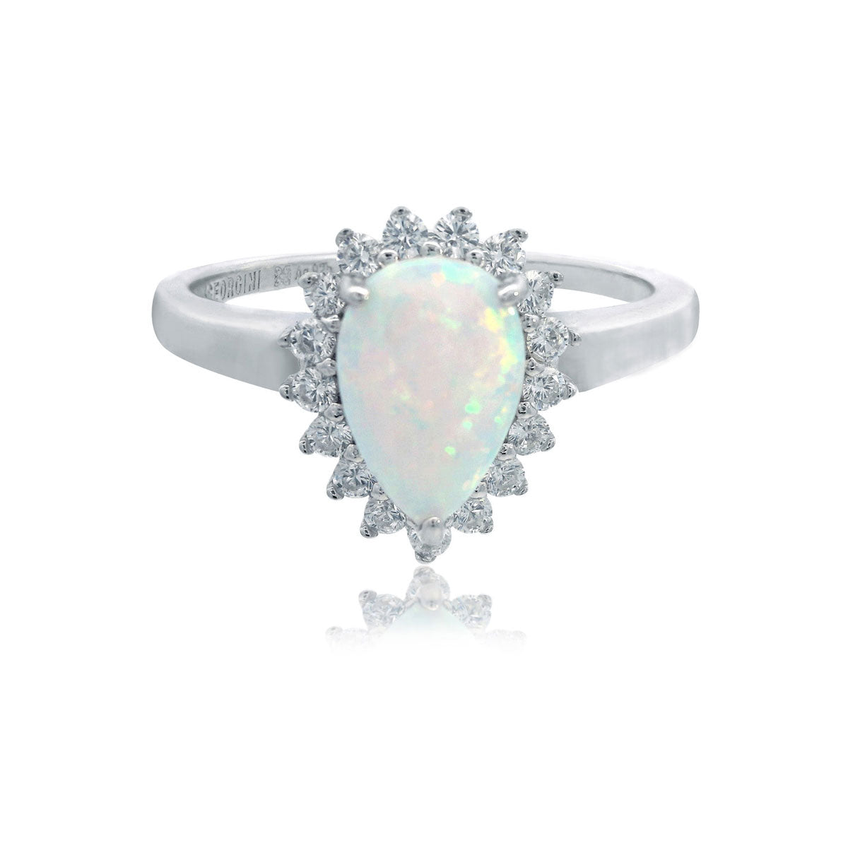 Georgini Opal Glow Rozelle White Created Opal Ring Silver