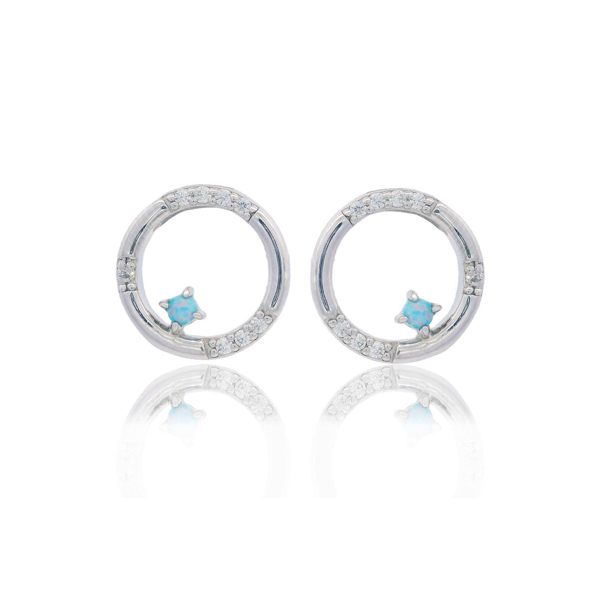 Georgini Opal Glow Blue Created Opal Circle Earrings Silver