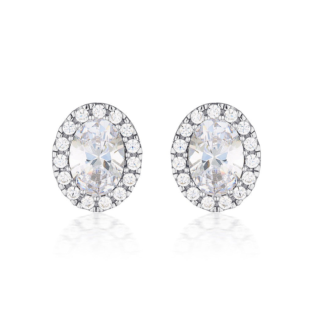 Oval Halo Silver Stud