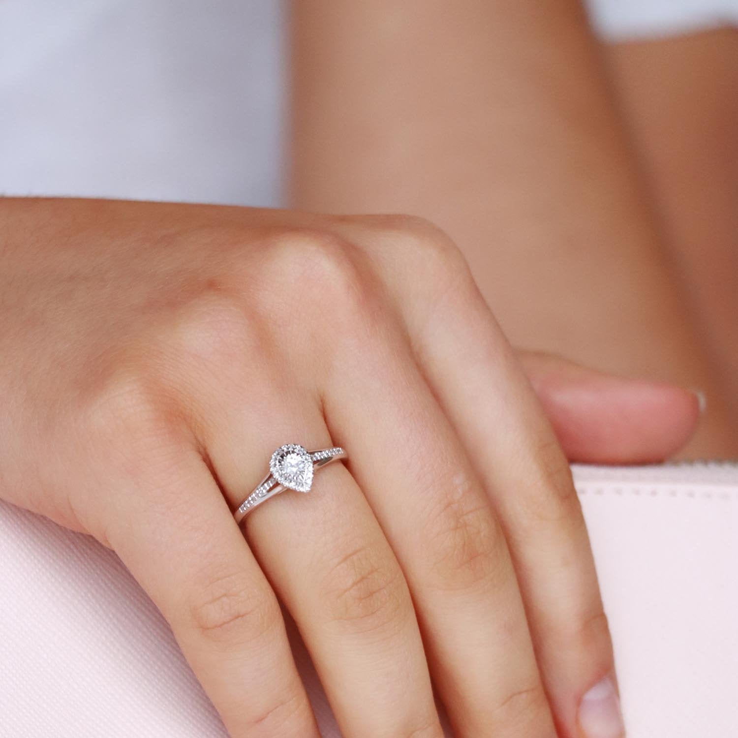 Pear Ring with 0.20ct Diamonds in 9ct White Gold