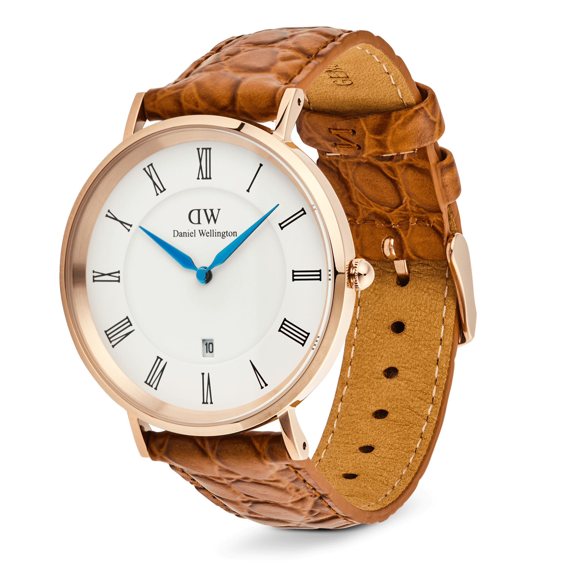 Daniel Wellington Classic Roman Numerals Date Light Brown Croc Belly Rose Gold