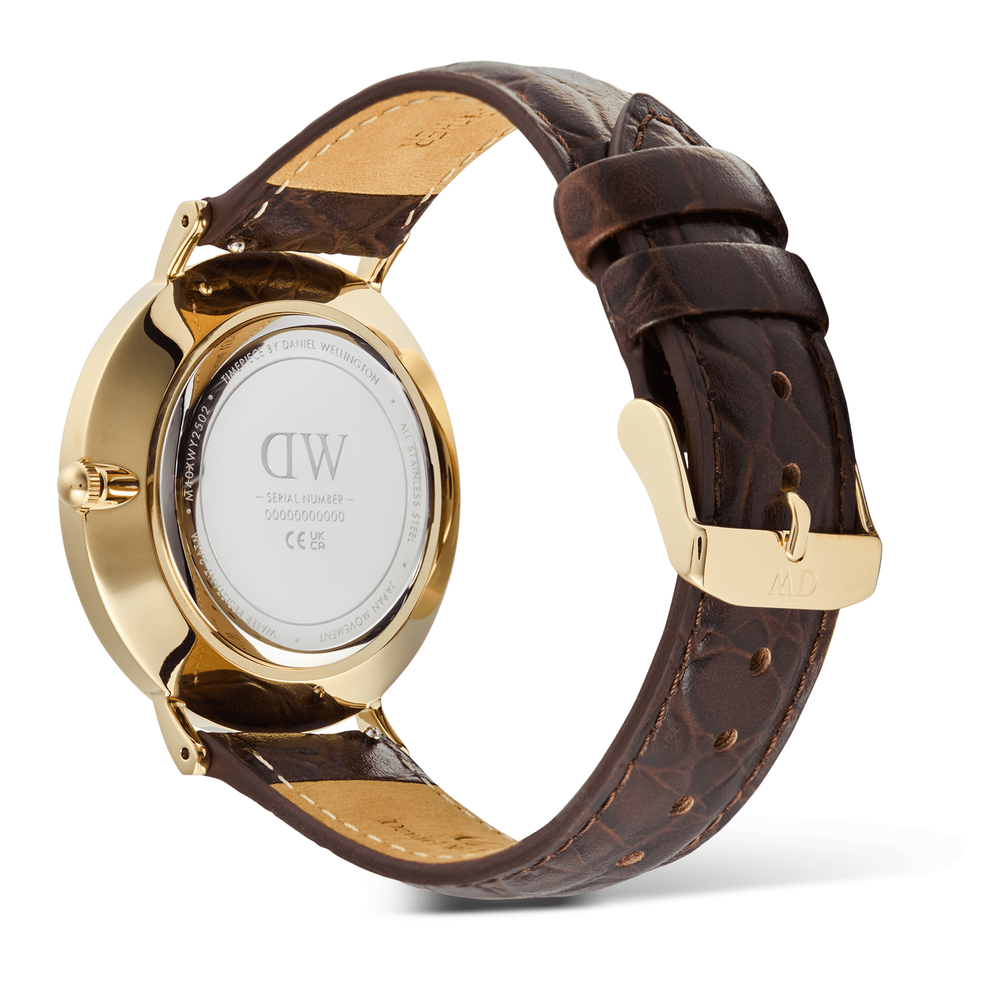 Daniel Wellington Classic Roman Numerals Date Dark Brown Croc Belly Gold