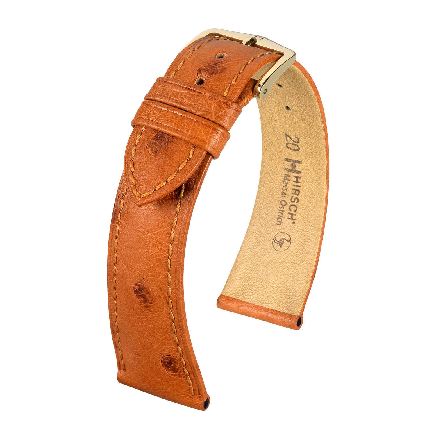 Hirsch Massai Ostrich Golden Brown Leather Watch Band