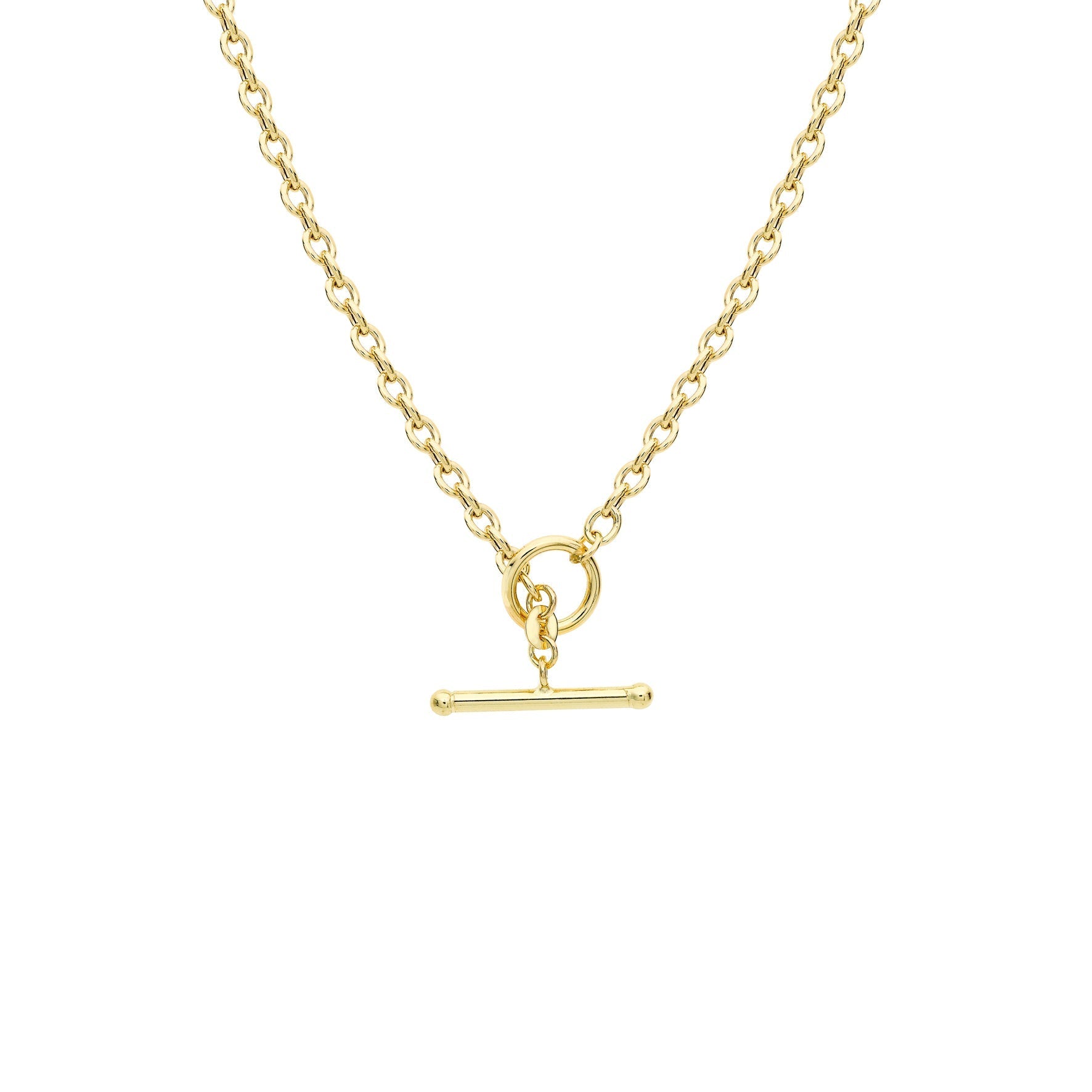 Glow 9ct Gold  Oval Belcher T-Bar Necklace 45cm