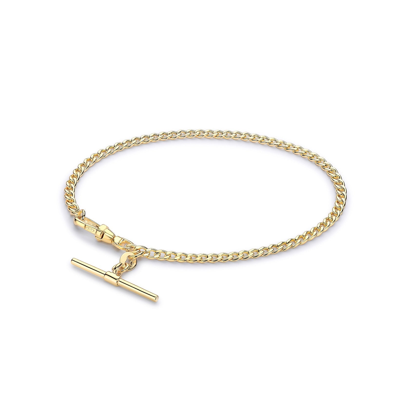 Glow 9ct Gold Hollow Curb Albert T-Bar Bracelet 19cm