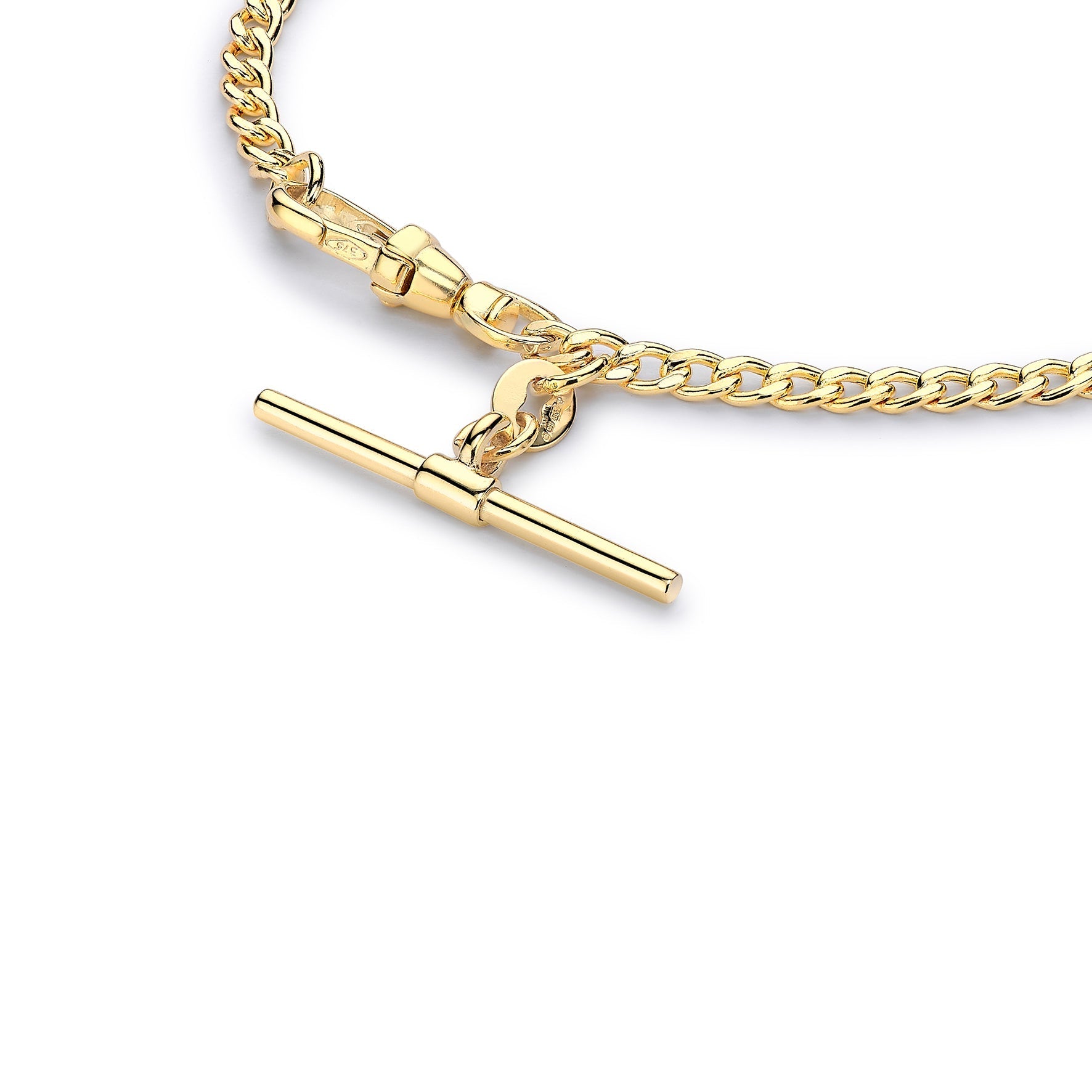 Glow 9ct Gold Hollow Curb Albert T-Bar Bracelet 19cm