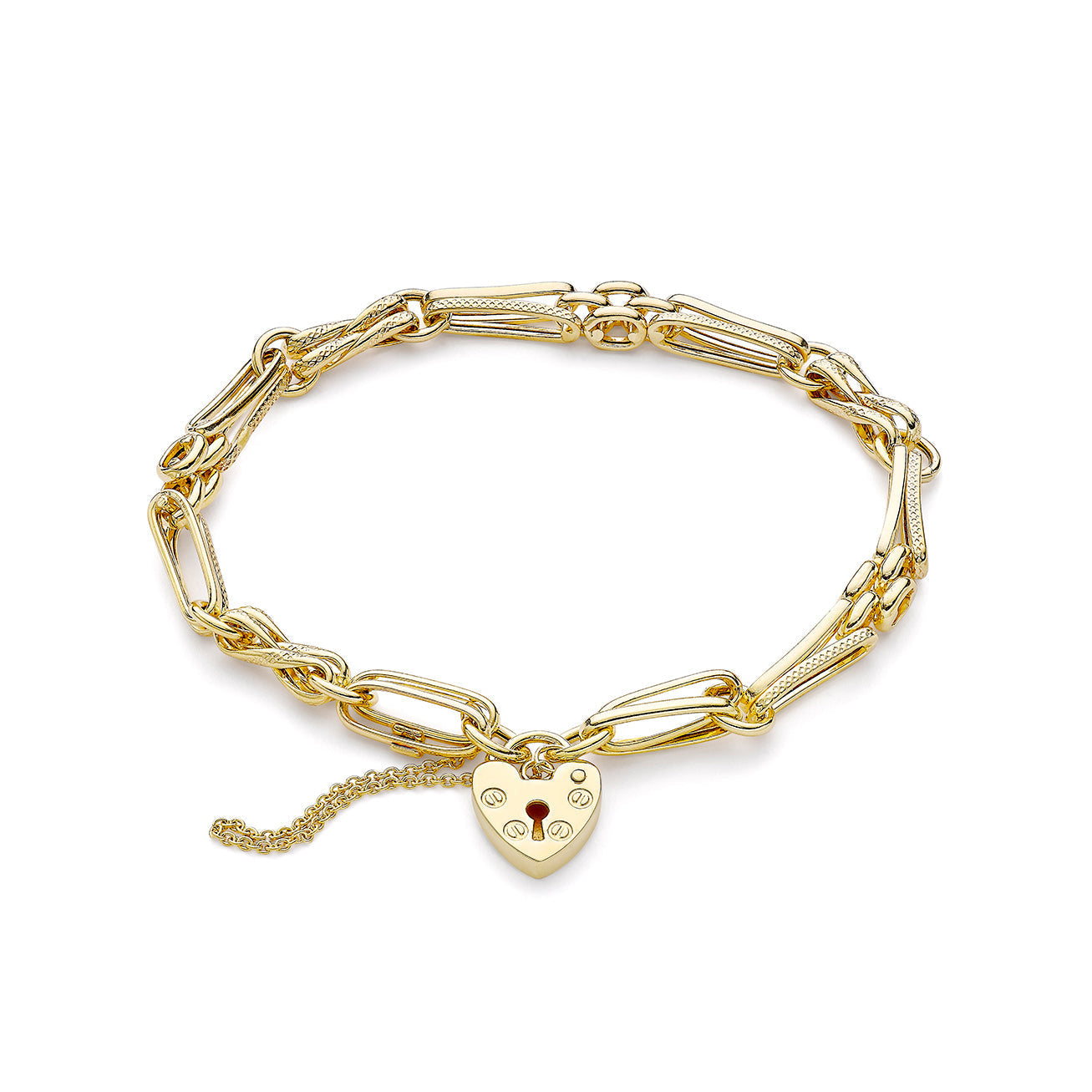 Glow 9ct Gold Link & Panther Chain Padlock  Bracelet 19cm