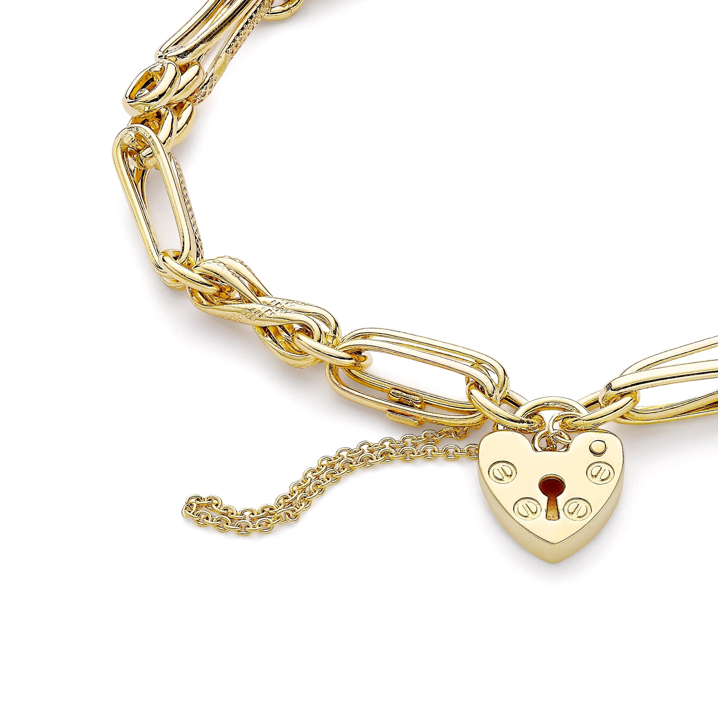 Glow 9ct Gold Link & Panther Chain Padlock  Bracelet 19cm
