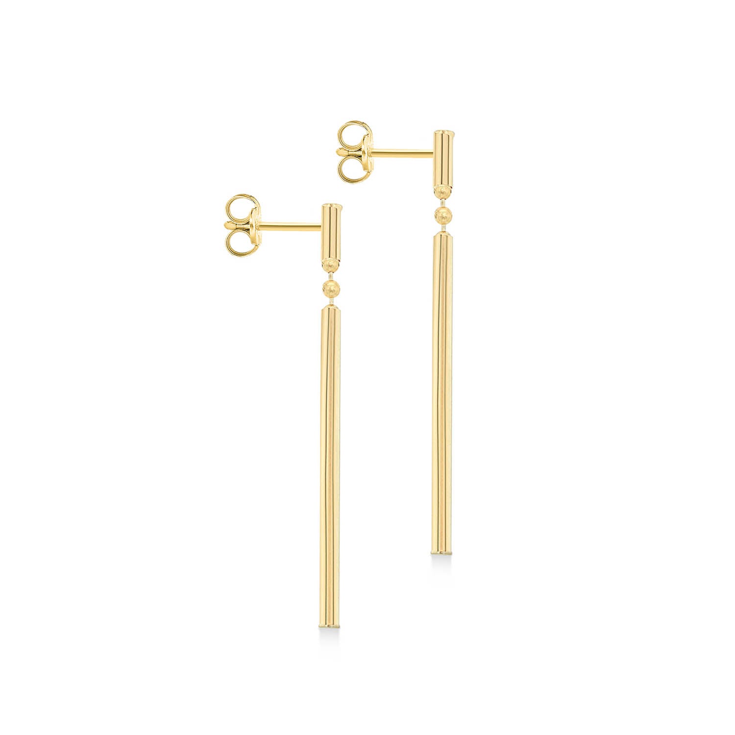 9ct Yellow Gold Round Bar Drop Earrings 41mm