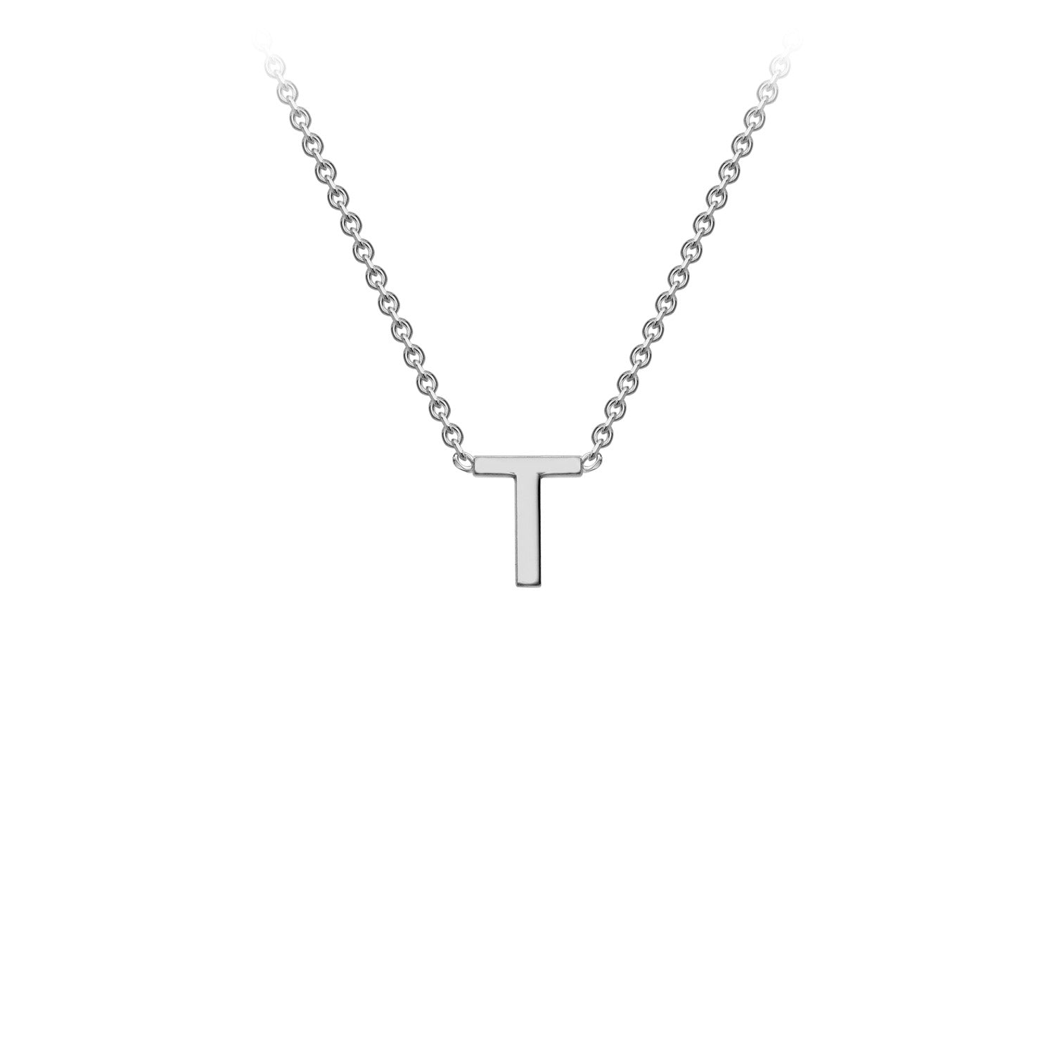 9ct White Gold 'T' Initial Adjustable Letter Necklace 38/43cm