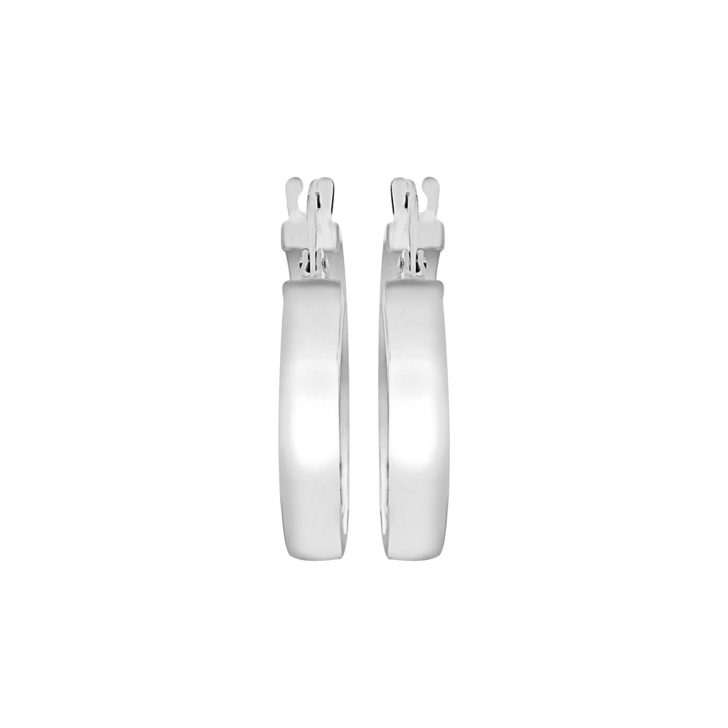 9ct White Gold 3mm Rectangular-Tube 15mm Hoop Creole Earrings
