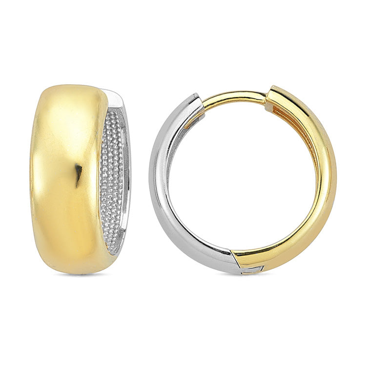 9ct Yellow Gold & White Gold Wide Huggie Earrings 16mm