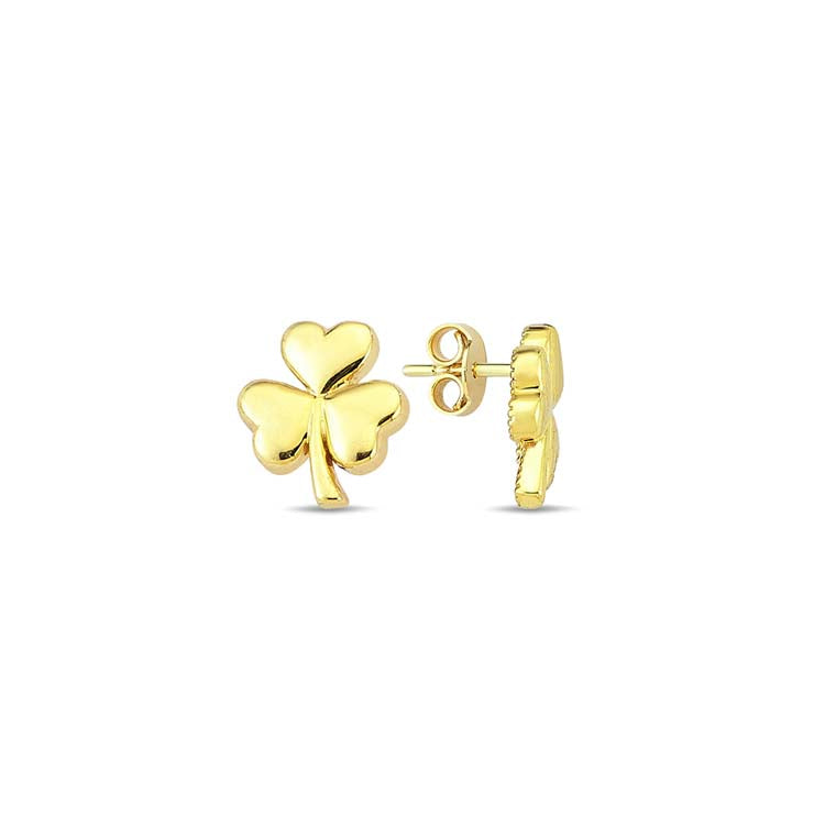 9ct Yellow Gold 3 Leaf Clover Stud Earrings