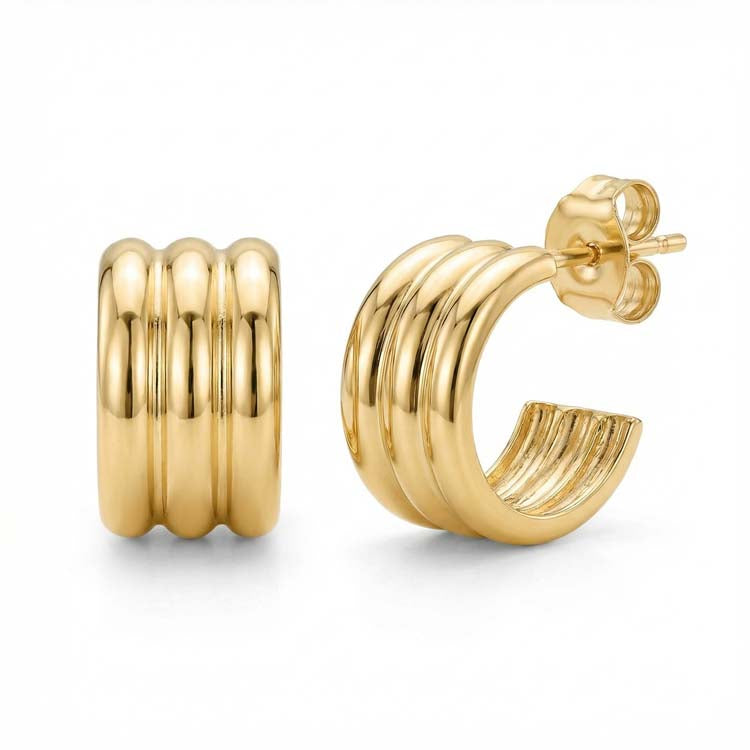 9ct Yellow Gold Triple Row Earrings