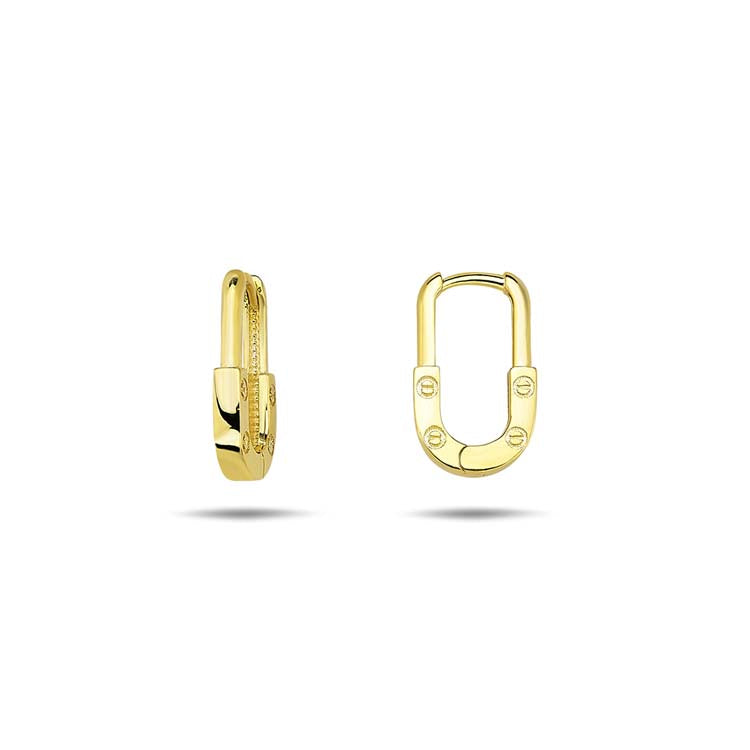9ct Yellow Gold Lock Oval Creole Earrings