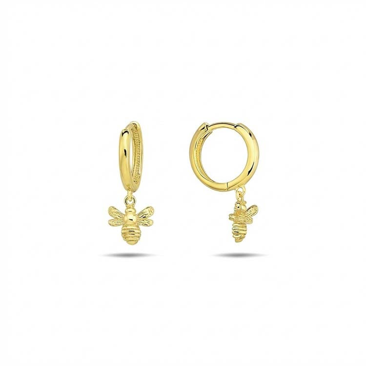 9ct Yellow Gold Bumble Bee Huggie Earrings