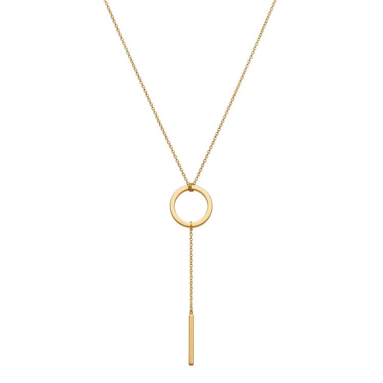 9ct Yellow Gold Circle & Bar 'Y' Necklace 40-45cm