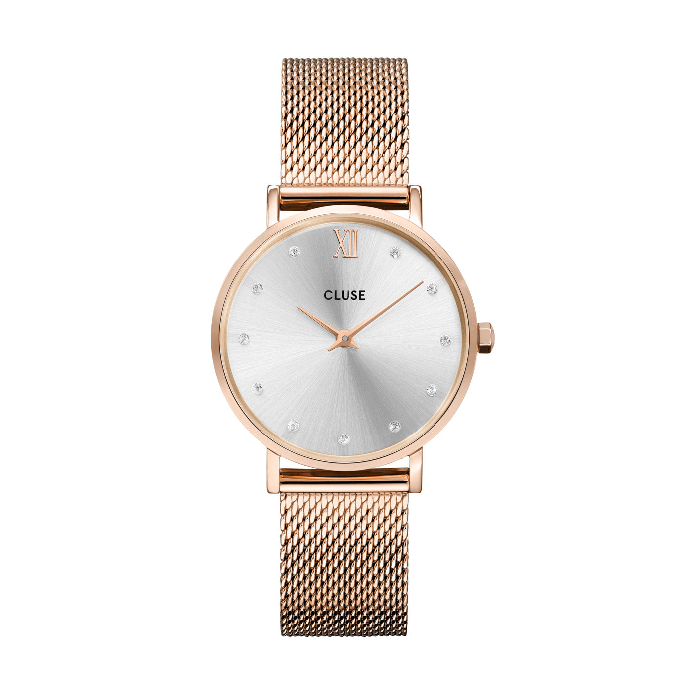 CLUSE Minuit Rose Gold Silver Crystals & Rose Gold Mesh Watch CW10205
