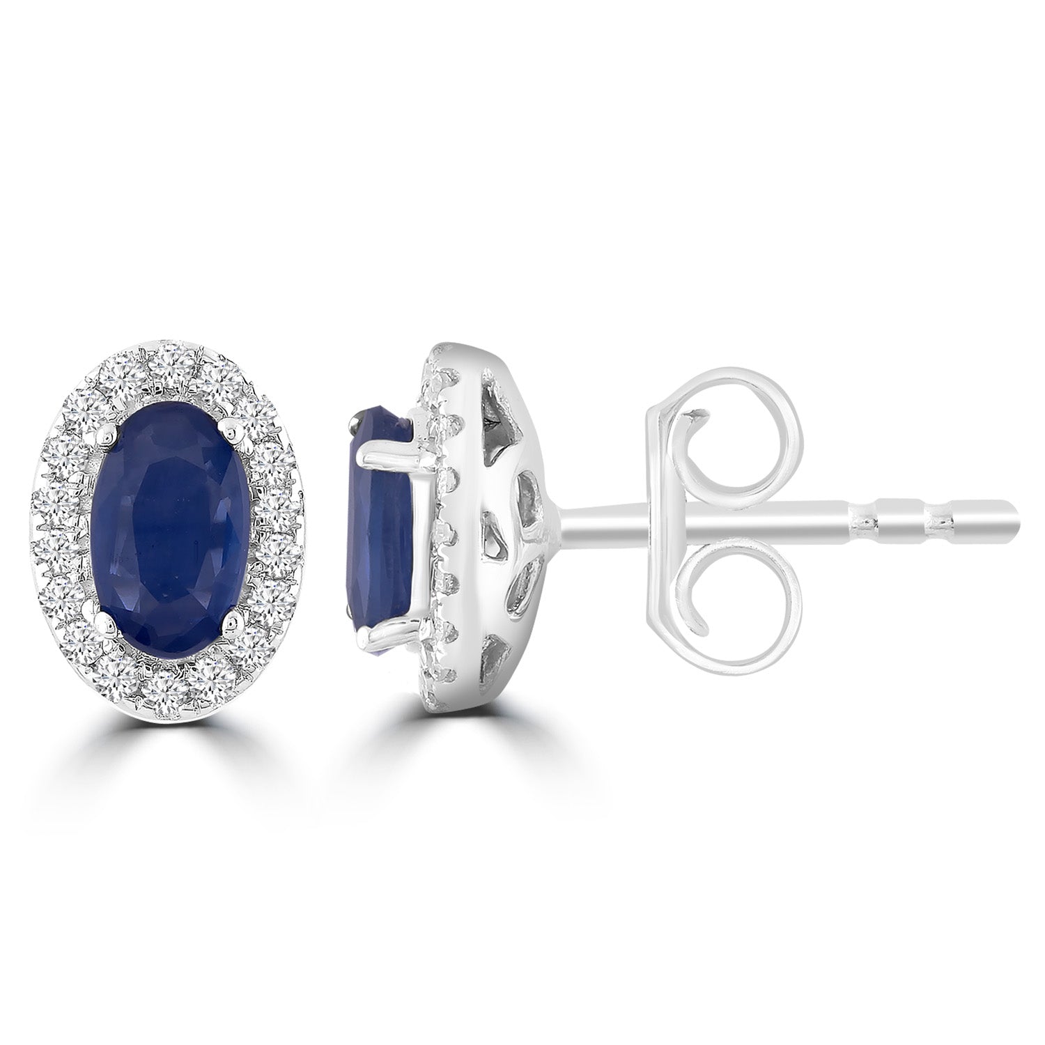 Sapphire Stud Earrings with 0.10ct Diamonds in 9ct White Gold