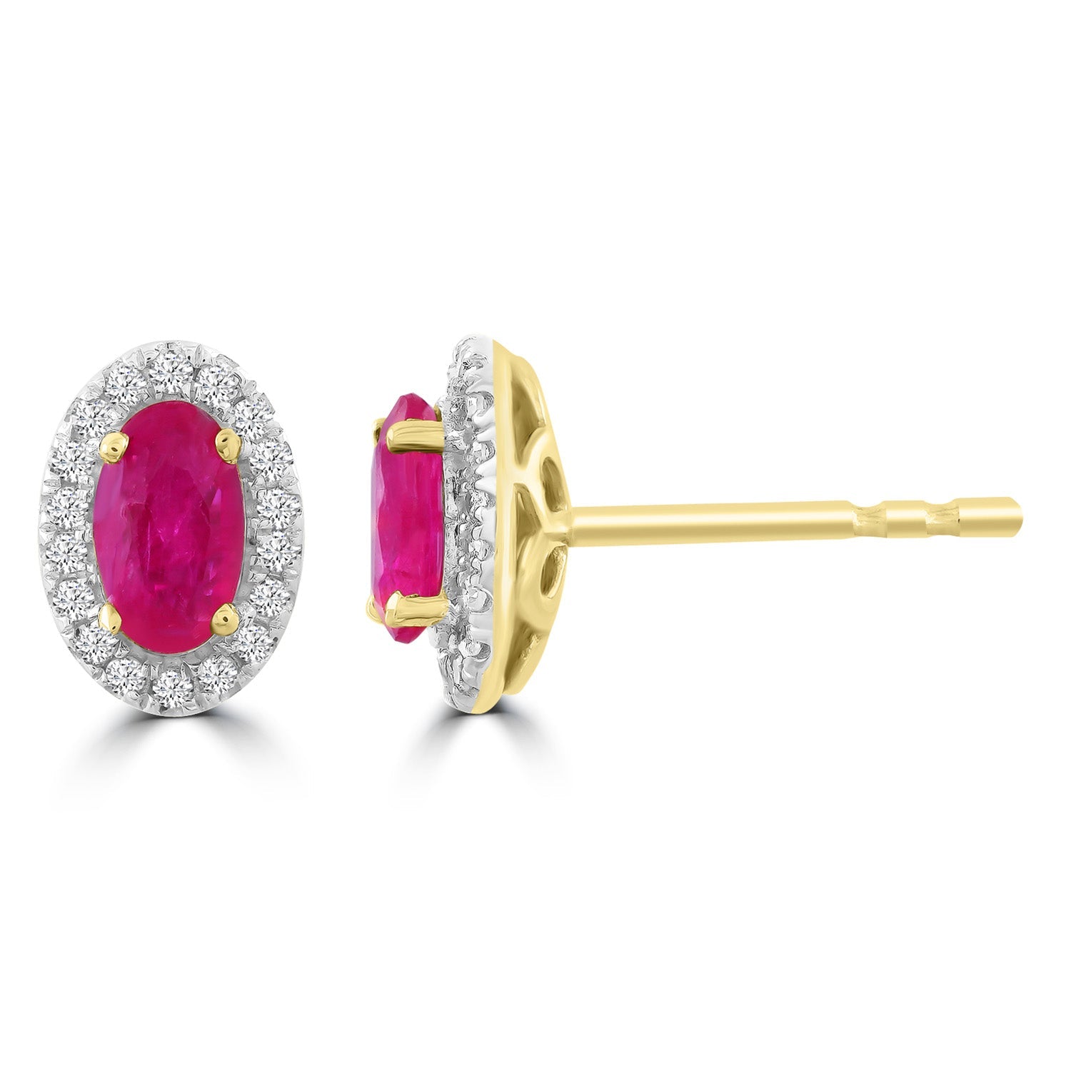 Ruby Stud Earrings with 0.10ct Diamonds in 9ct Yellow Gold