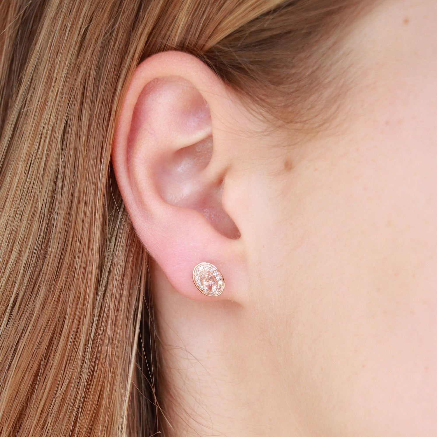 Morganite Stud Earrings with 0.15ct Diamonds in 9ct Rose Gold