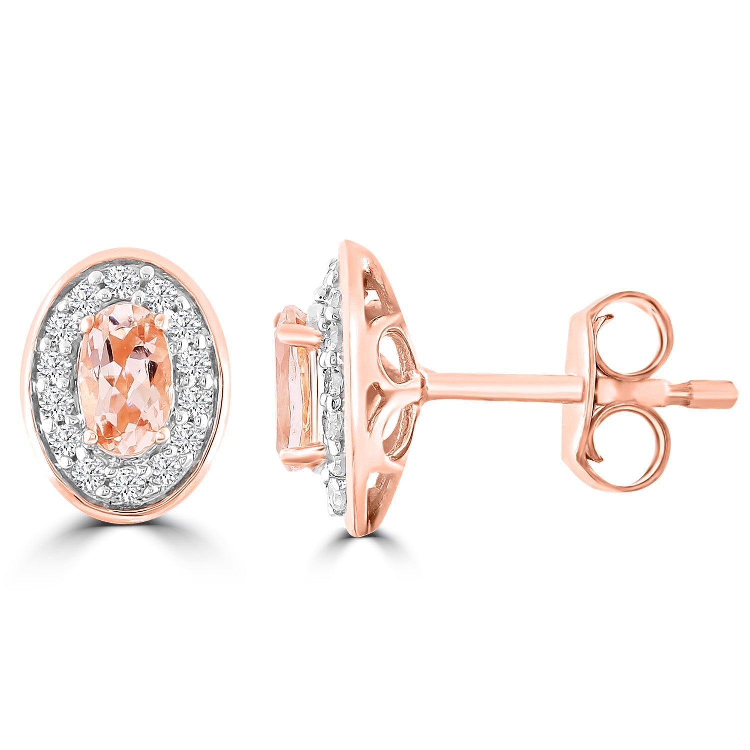 Morganite Stud Earrings with 0.15ct Diamonds in 9ct Rose Gold
