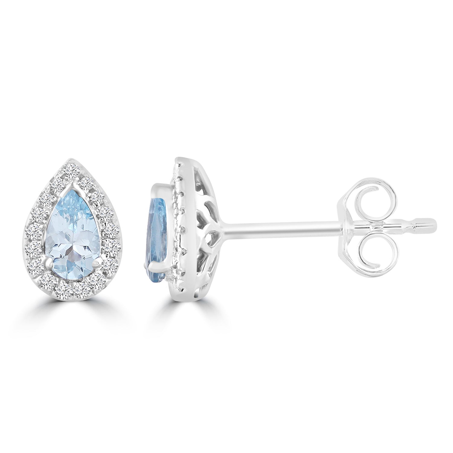 Aquamarine Stud Earrings with 0.10ct Diamonds in 9ct White Gold