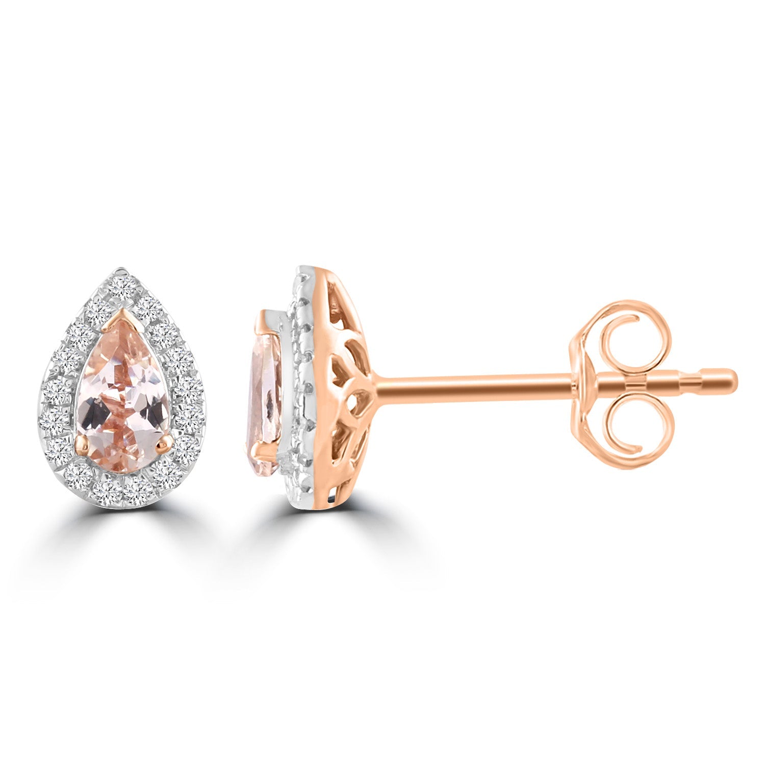 Morganite Earrings with 0.10ct Diamonds in 9ct Rose Gold