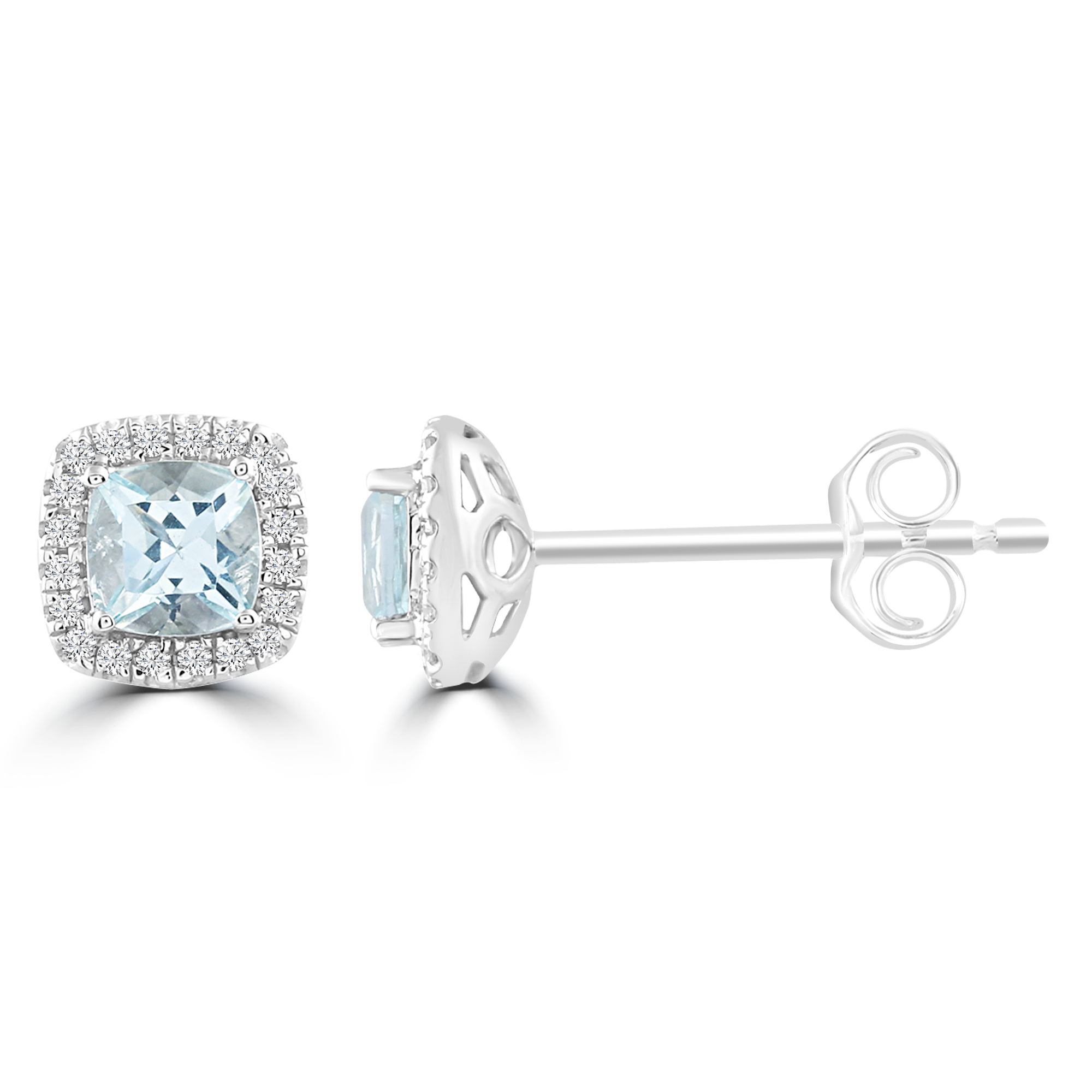 Aquamarine Earrings with 0.09ct Diamonds in 9ct White Gold