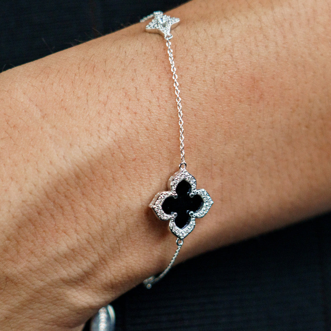 Georgini Midnight Velvet Black Agate Fairwater Bracelet Silver