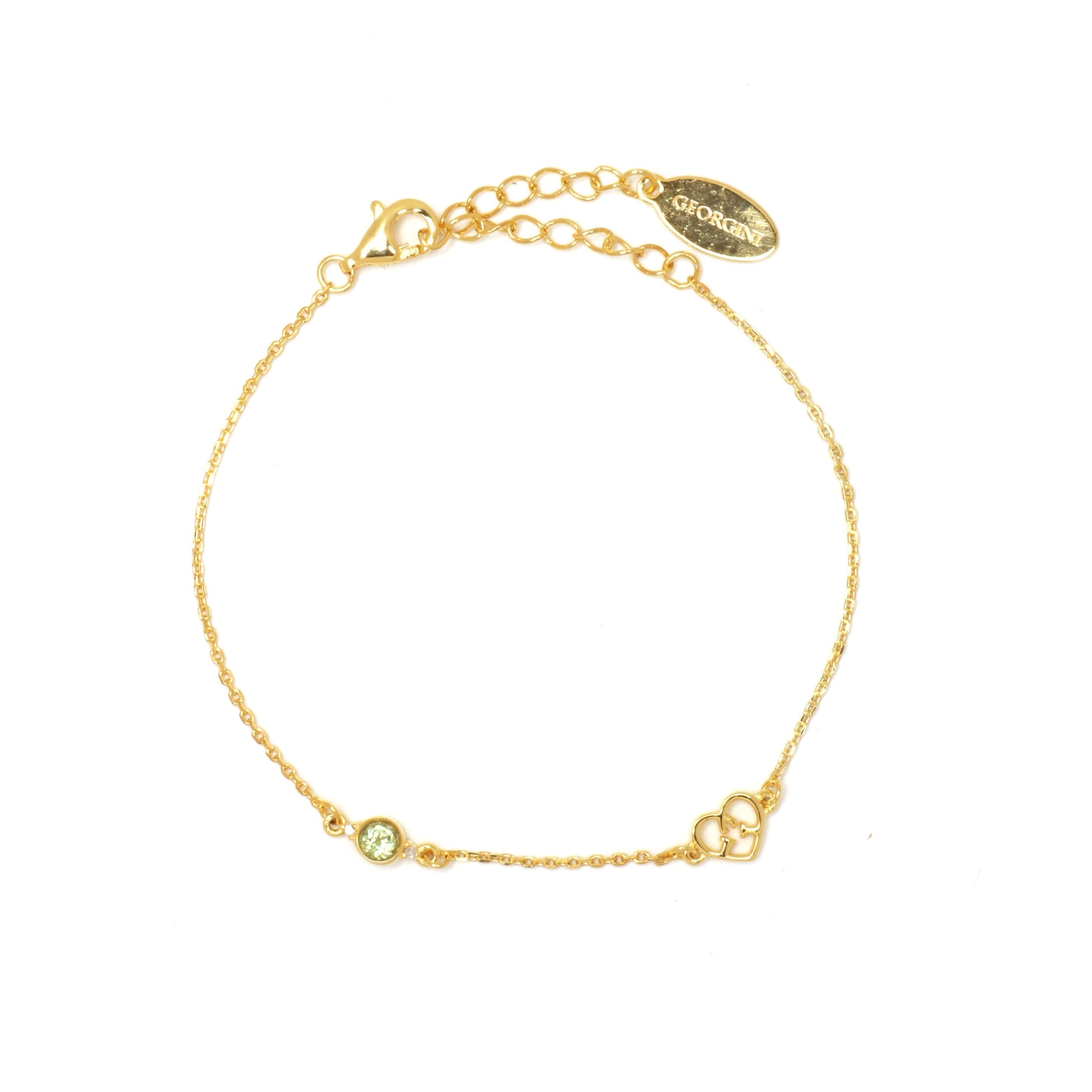 Diamonds by Georgini Natural Peridot and Two Natural Diamond August Bracelet Gold