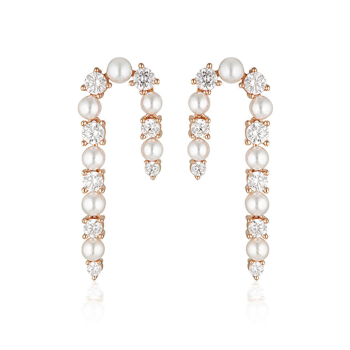 Noel Nights Candy Cane Pearl Earrings Rose Gold