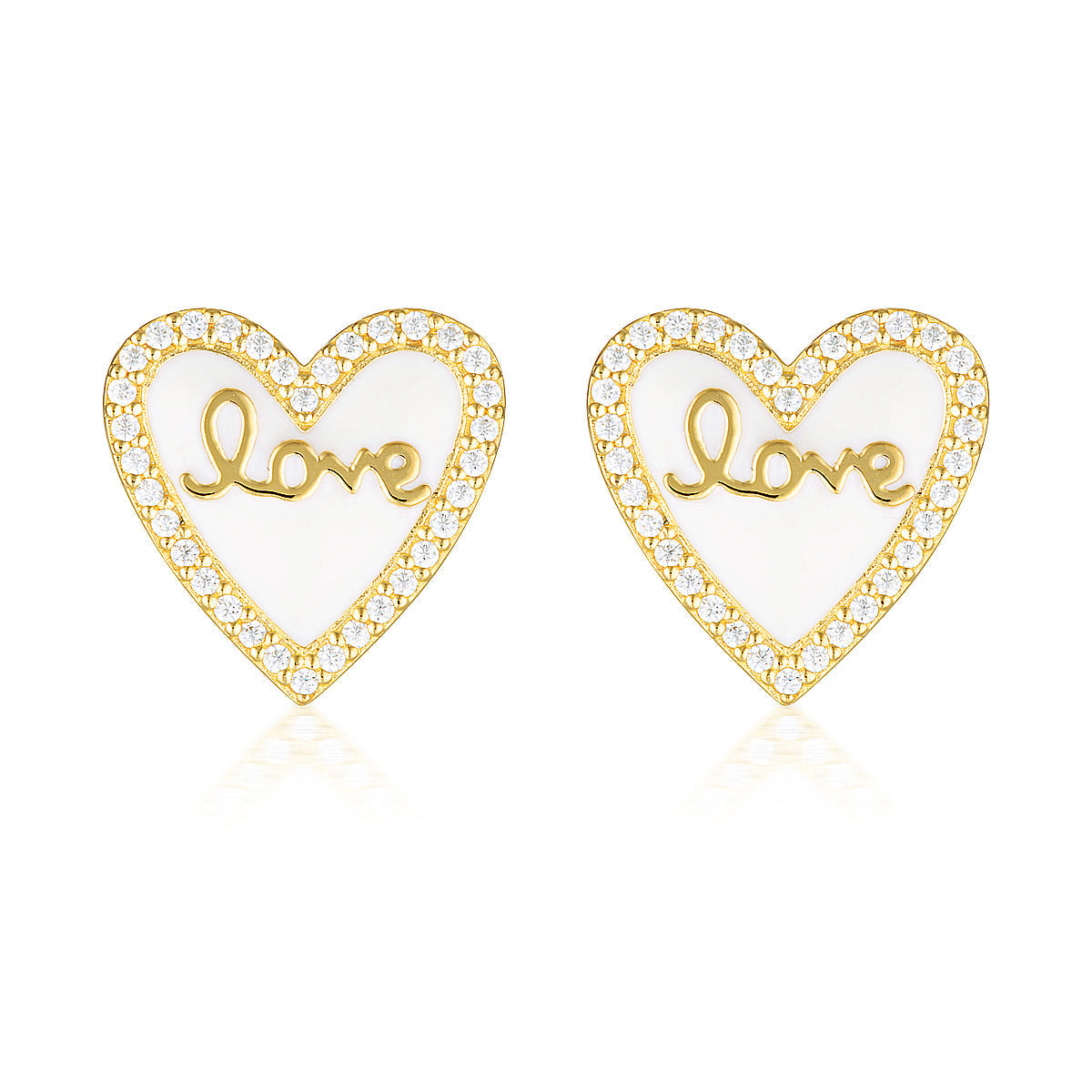 Reflection Enamel Love Heart Stud Earrings Gold