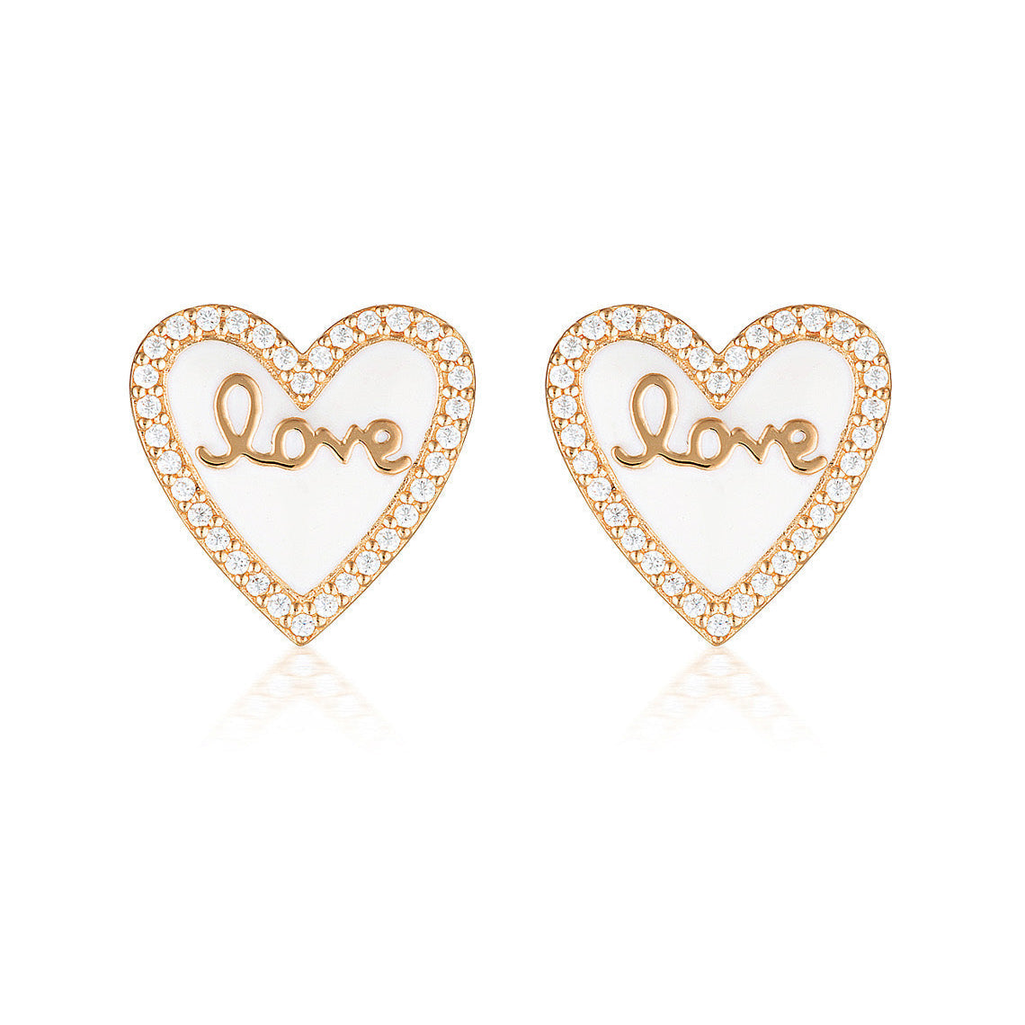 Reflection Enamel Love Heart Stud Earrings Rose Gold