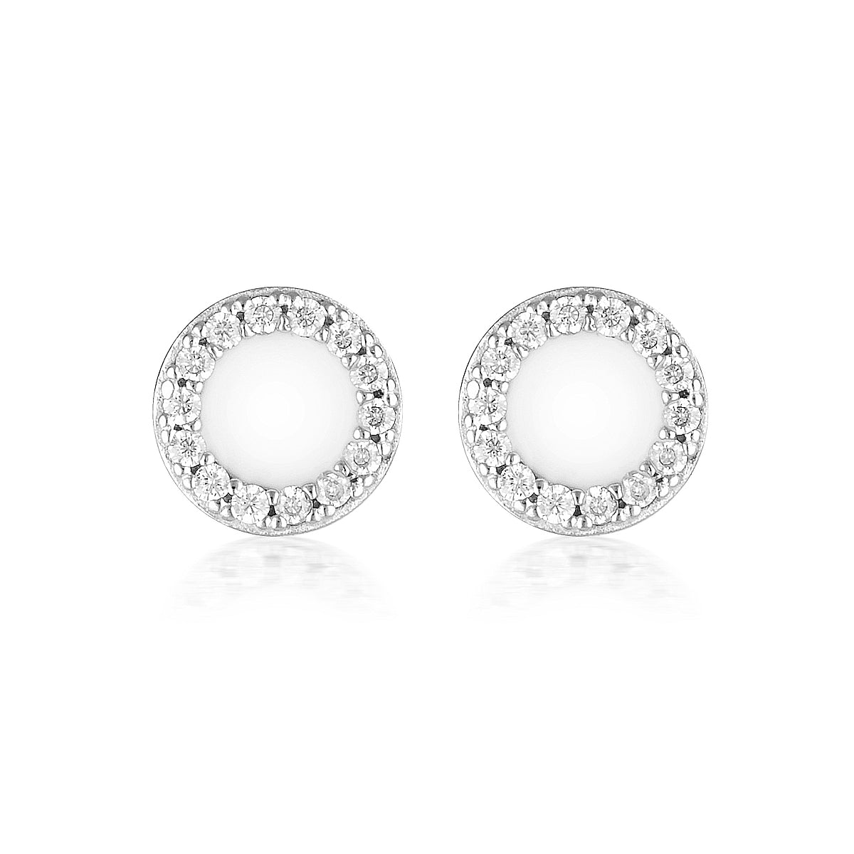 Reflection Enamel Stud Earrings Silver & White Enamel