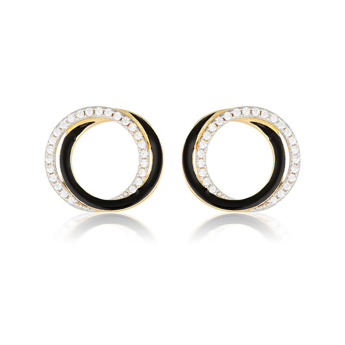 Reflection Circles Earring Gold, Silver & Black Enamel